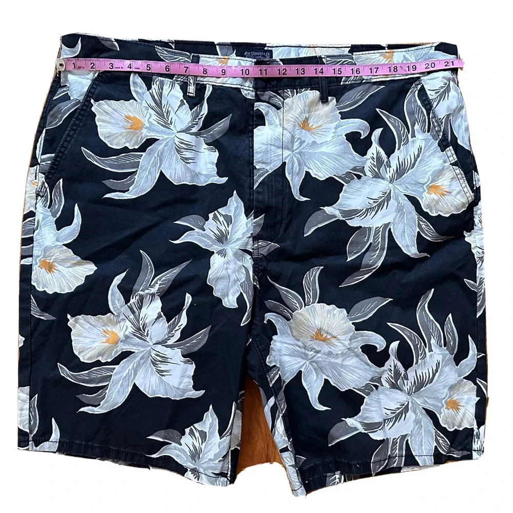 Levi Strauss Floral Shorts Mens W40 Floral Navy‎ Leaf Classic Chino Shorts